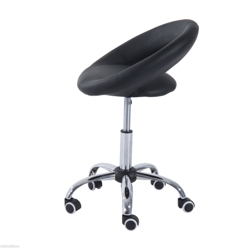 HOMCOM Modern Hydraulic Moon Salon Stool Rolling Swivel Chair Massage Spa Tattoo Pub Bar Stool, Black and Chrome