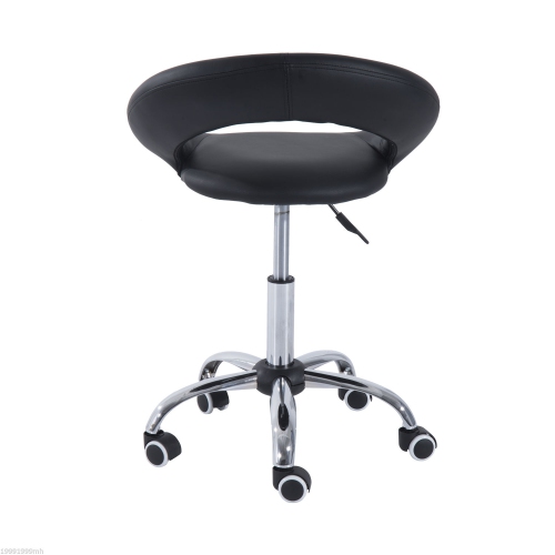 HOMCOM Modern Hydraulic Moon Salon Stool Rolling Swivel Chair Massage Spa Tattoo Pub Bar Stool, Black and Chrome