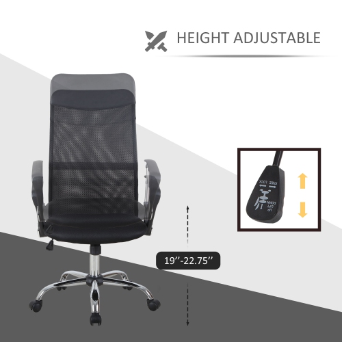 HOMCOM A2-0093 High Back Ergonomic Mesh Office Swivel Computer PC Desk Chair Seat, Black