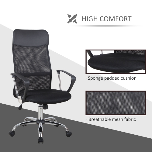 HOMCOM A2-0093 High Back Ergonomic Mesh Office Swivel Computer PC Desk Chair Seat, Black