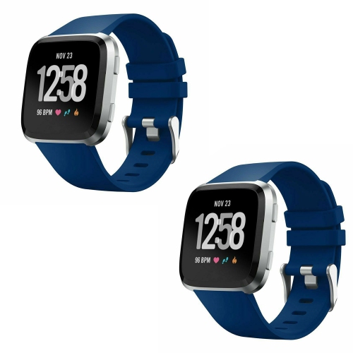 2 Pack Wristband Sport WatchBand Replacement Bracelet Strap For Fitbit Versa Lite 2 SE (NAVY BLUE| Small)
