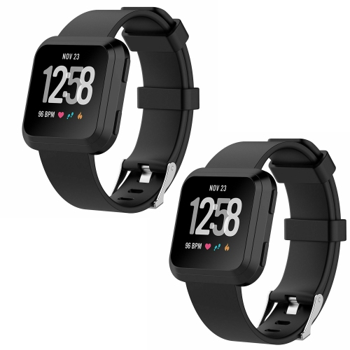 2 Pack Wristband Sport WatchBand Replacement Bracelet Strap For Fitbit Versa Lite 2 SE (BLACK | LARGE )