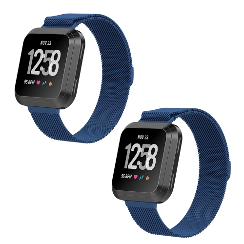 2 PACK Replacement For Fitbit Versa Watch Band Wrist Stainless steel Metal Strap (Blue | Small)