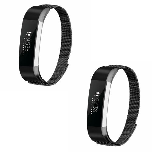 2 Pack Magnet Watch Wrist Band Strap Compatible For FitBit Alta HR Ace (Black /Large)