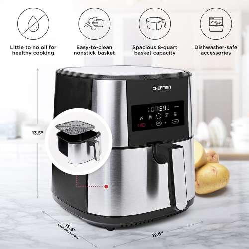 Chefman TurboFry Touch 8 Quart Air Fryer w/XL Viewing Window & Advanced Digital Display