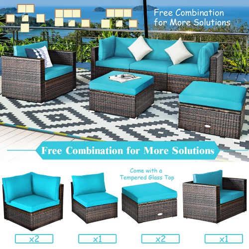 Costway 6PCS Patio Rattan Furniture Set Cushion Sofa Coffee Table