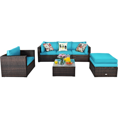 Costway 6PCS Patio Rattan Furniture Set Cushion Sofa Coffee Table