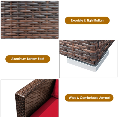 Costway 3PCS Patio Rattan Furniture Set Conversation Sofa Cushioned Rouge