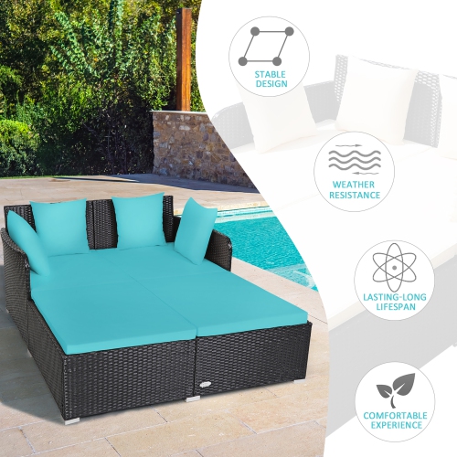Costway Outdoor Patio Rattan Daybed Pillows Cushioned Sofa Furniture