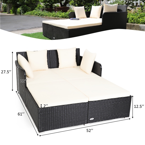 Costway Outdoor Patio Rattan Daybed Pillows Cushioned Sofa Furniture