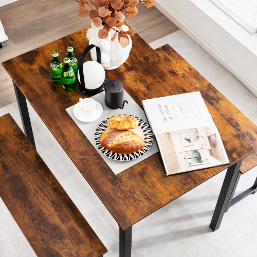 Costway 3pcs Dining Table Set Modern Studio Collection Table and 2 Bench Coffee
