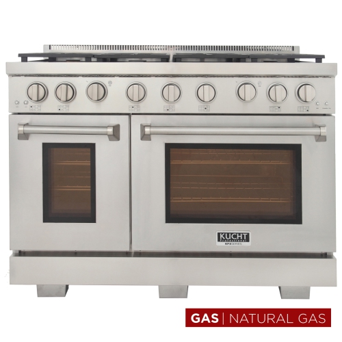 Image 1 de 10.. KUCHT Professional 48 po 6,7 pi3 avec Cuisinière au gaz naturel avec brûleurs scellés, plaque et four à convection en acier inoxydable