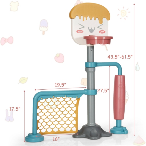 Gymax 3-in-1 Basketball Stand Set w/ Soccer & Roller Adjustable Height