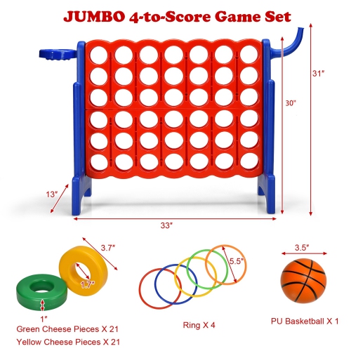 Gymax 2.5Ft 4-to-Score Giant Game Set Basketball Hoop Ring Game Outdoor Indoor