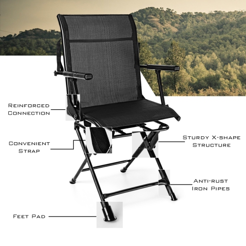 Gymax Folding Hunting Chair Portable Camping Hunting w/ 360° Swivel Steel Frame
