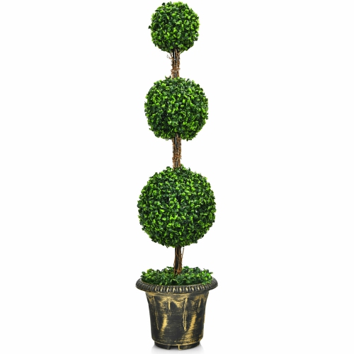 Gymax 4 Ft Artificial Triple Ball Topiary Tree Greenery Plant Home Office Decor