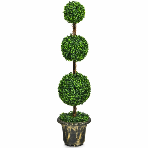 Gymax 4 Ft Artificial Triple Ball Topiary Tree Greenery Plant Home Office Decor