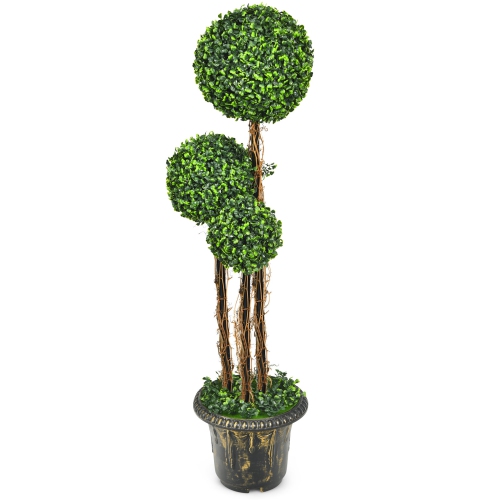 GYMAX  4 Ft Artificial Topiary Tree Fake Triple Ball Plant Home Office Decoration