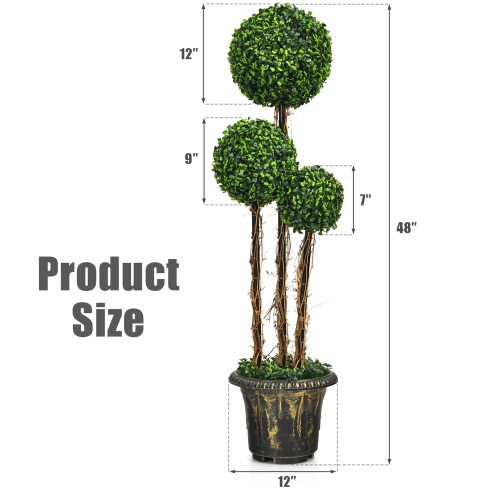 Gymax 4 Ft Artificial Topiary Tree Fake Triple Ball Plant Home Office Decoration