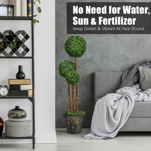 Gymax 4 Ft Artificial Topiary Tree Fake Triple Ball Plant Home Office Decoration