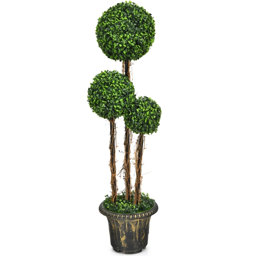 Gymax 4 Ft Artificial Topiary Tree Fake Triple Ball Plant Home Office Decoration
