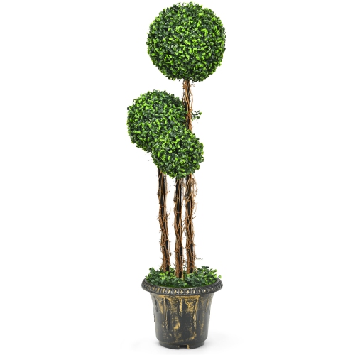 Gymax 4 Ft Artificial Topiary Tree Fake Triple Ball Plant Home Office Decoration