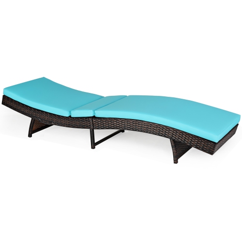 Gymax Foldable Patio Rattan Chaise Lounge Chair w/5 Back Positions Turquoise Cushion