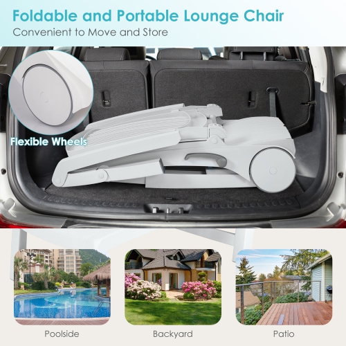 Gymax Patio Adjustable Chaise Lounge Chair Folding Sun Lounger Recliner w/ Wheels