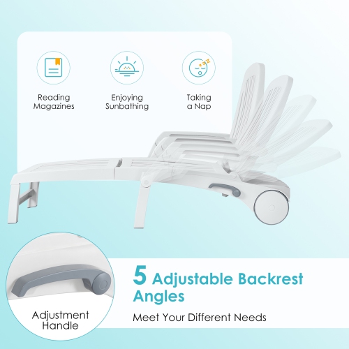 Gymax Patio Adjustable Chaise Lounge Chair Folding Sun Lounger Recliner w/ Wheels