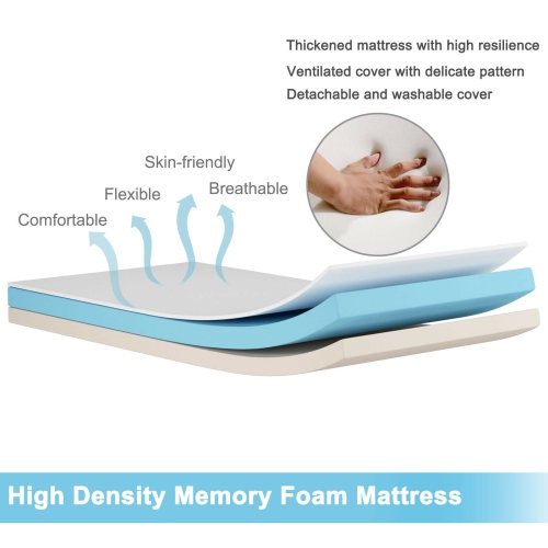 Gymax Lit Pliant à Roulettes pour Invité Supplémentaire avec Matelas en Mousse à Mémoire