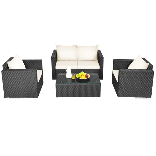 Gymax 4PCS Rattan Patio Conversation Set Outdoor Furniture Set w/ Cushions