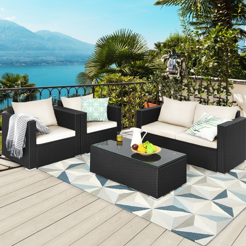 Gymax 8PCS Rattan Patio Conversation Set Outdoor Furniture Set w/ Cushions