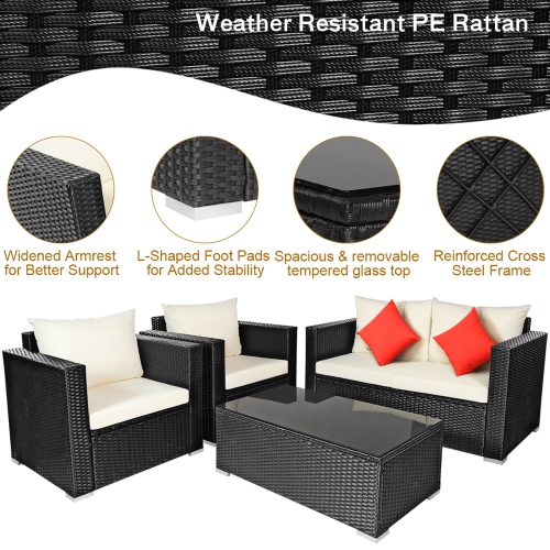 Gymax 8PCS Rattan Patio Conversation Set Outdoor Furniture Set w/ Cushions