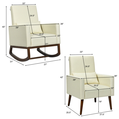 Gymax 2-in-1 Fabric Upholstered Rocking Chair Nursery Armchair with Pillow Beige