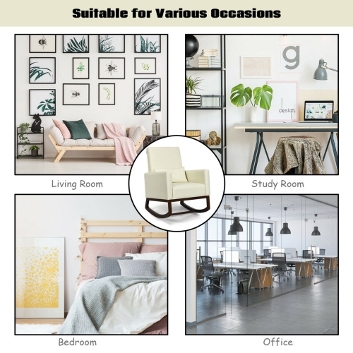 Gymax 2-in-1 Fabric Upholstered Rocking Chair Nursery Armchair with Pillow Beige