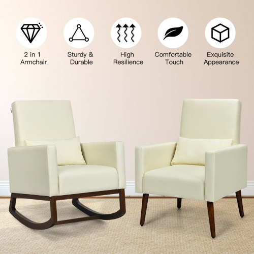 Gymax 2-in-1 Fabric Upholstered Rocking Chair Nursery Armchair with Pillow Beige