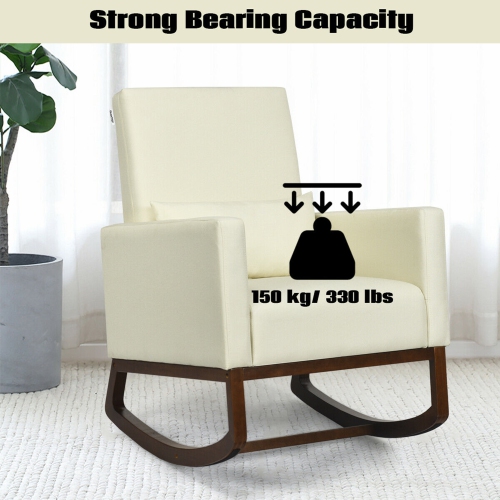 Gymax 2-in-1 Fabric Upholstered Rocking Chair Nursery Armchair with Pillow Beige