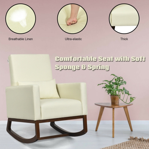 Gymax 2-in-1 Fabric Upholstered Rocking Chair Nursery Armchair with Pillow Beige