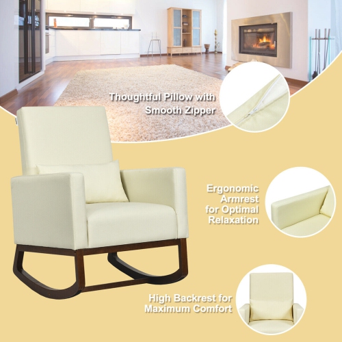 Gymax 2-in-1 Fabric Upholstered Rocking Chair Nursery Armchair with Pillow Beige