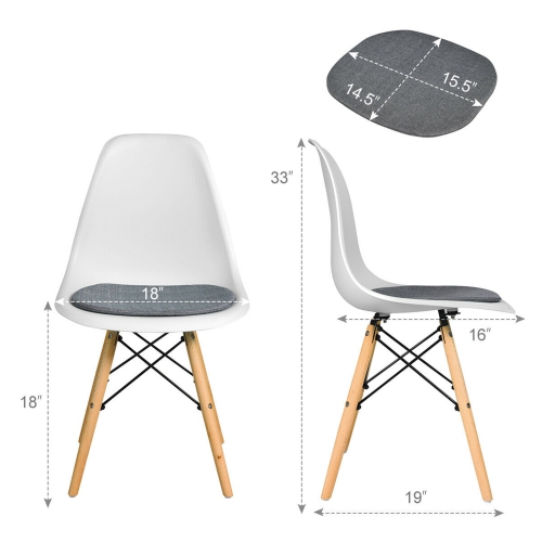 Gymax 4PCS Dining Chair Mid Century Modern DSW Chair Furniture W/ Linen Cushion White