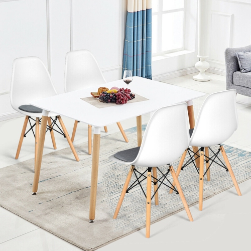 Gymax 4PCS Dining Chair Mid Century Modern DSW Chair Furniture W/ Linen Cushion White