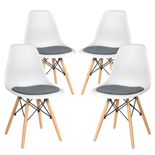Gymax 4PCS Dining Chair Mid Century Modern DSW Chair Furniture W/ Linen Cushion White
