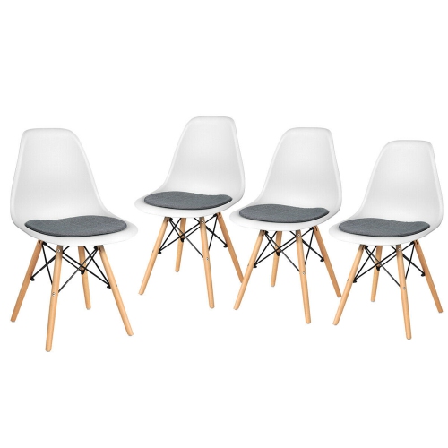 Gymax 4PCS Dining Chair Mid Century Modern DSW Chair Furniture W/ Linen Cushion White