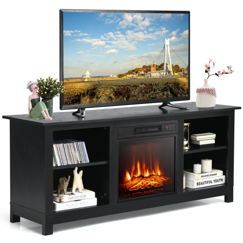 Gymax 58'' 2-Tier Fireplace TV Stand W/18'' 1400W Electric Fireplace 65''  Black | Best Buy Canada