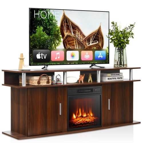 GYMAX  63" Fireplace Tv Stand W/18" 1400W Electric Fireplace Up to 70"