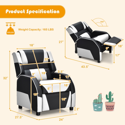 Canapé de jeu Canapé en PU Fauteuil en cuir pour enfants Jeunes avec repose-pieds Gymax