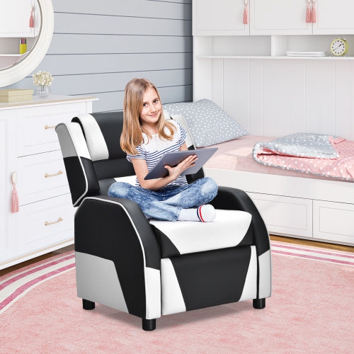 Canapé de jeu Canapé en PU Fauteuil en cuir pour enfants Jeunes avec repose-pieds Gymax