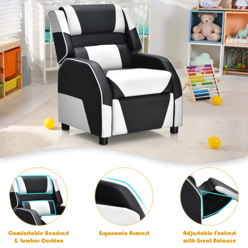 Canapé de jeu Canapé en PU Fauteuil en cuir pour enfants Jeunes avec repose-pieds Gymax