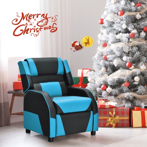 Gymax Gaming Recliner Sofa PU Leather Armchair for Kids Youth w/ Footrest Blue/Red/White/Yellow