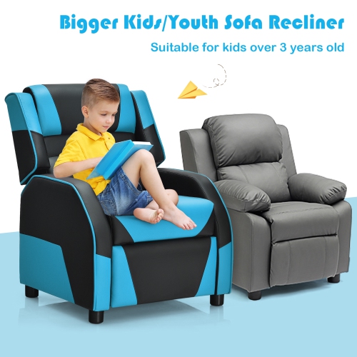 Gymax Gaming Recliner Sofa PU Leather Armchair for Kids Youth w/ Footrest Blue/Red/White/Yellow